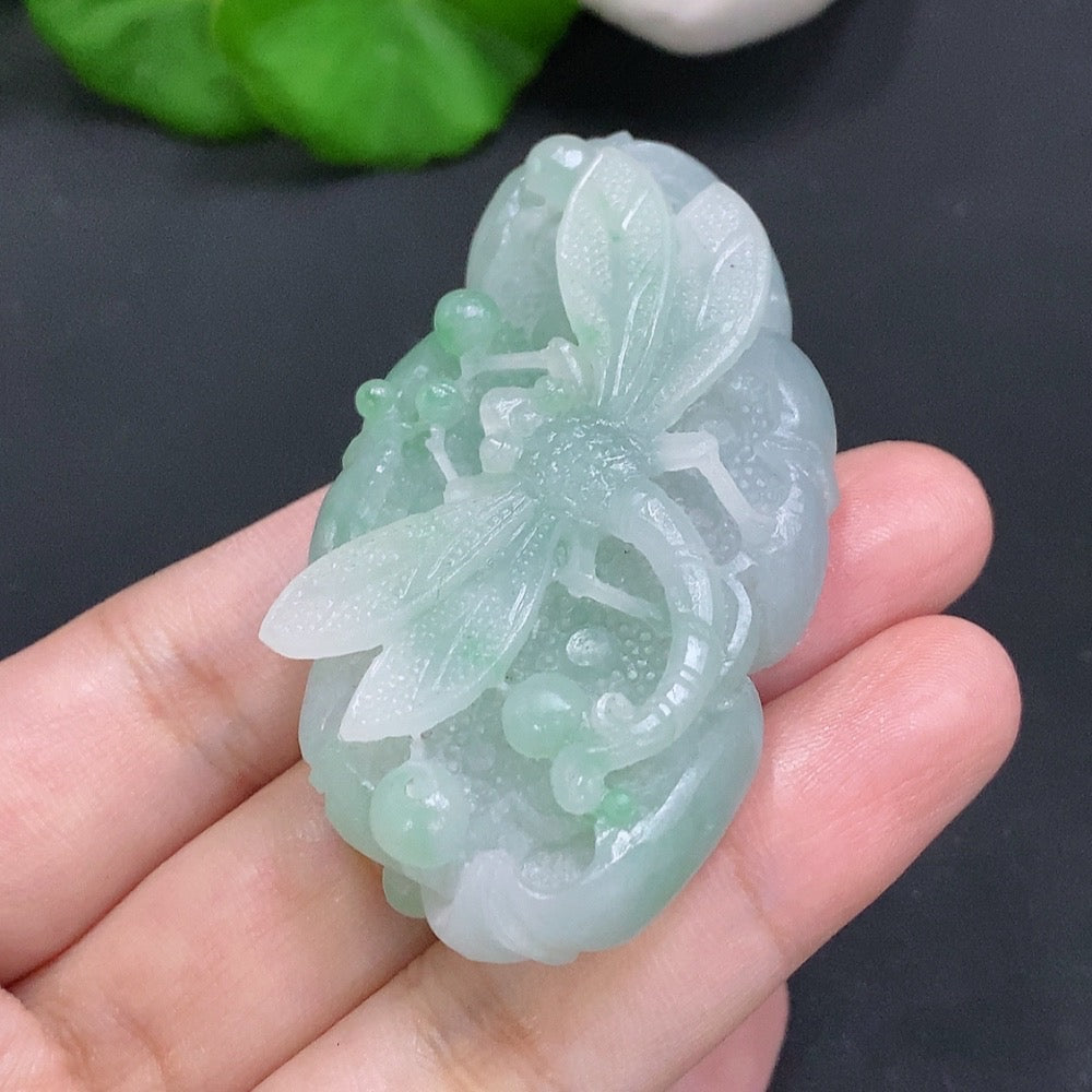 Jadeite Rough Dragonfly Pendant 53.512g