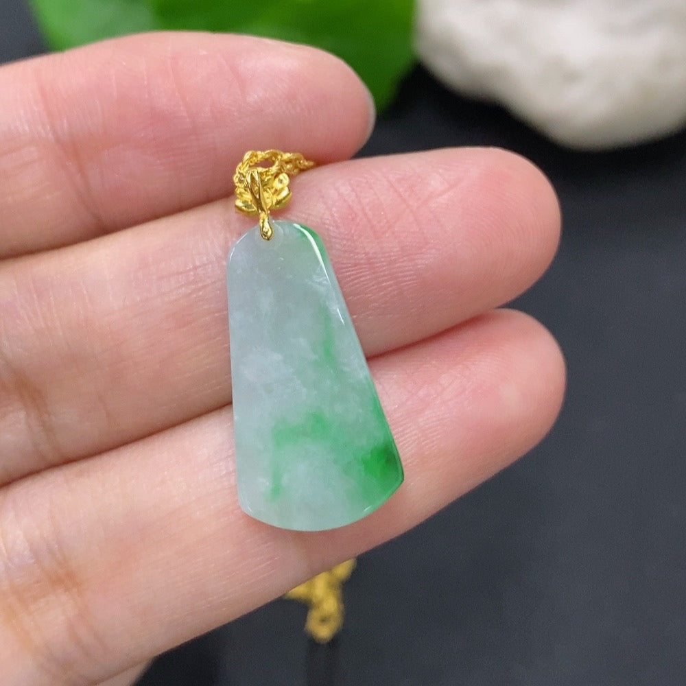 Jadeite Plain Pendant with 18K Gold, Containing Other Mineral Components, Diamond Accents