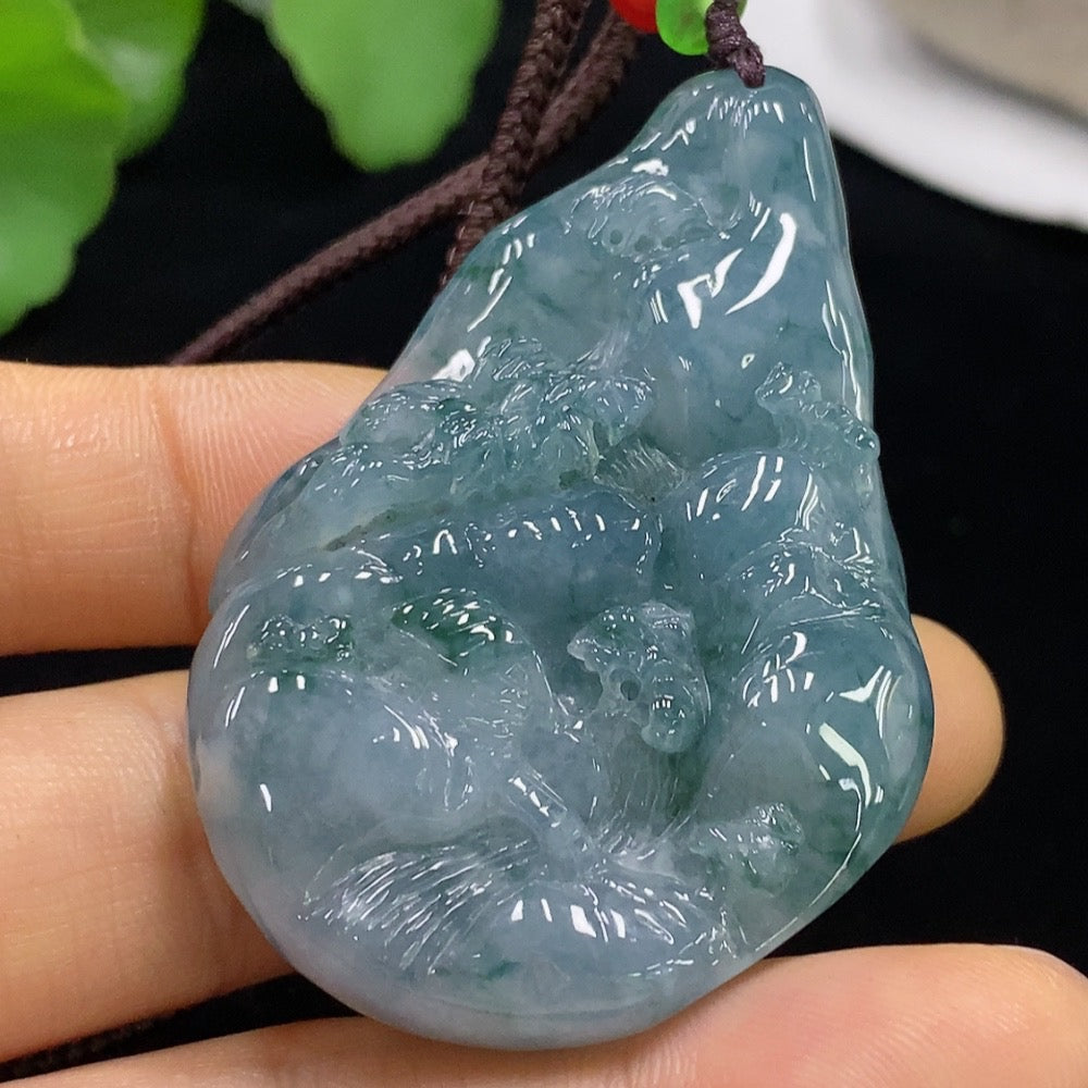 Jadeite Landscape Pendant Total Weight Approx. 49.09g (including rope weight) with non-A grade beads