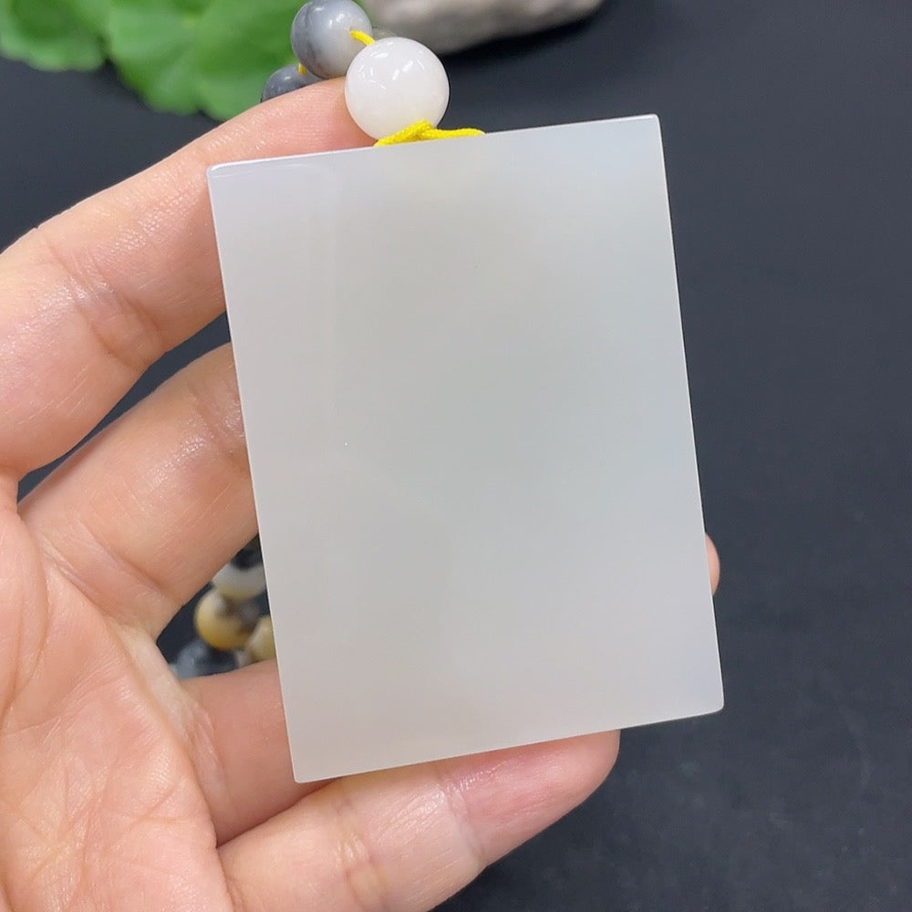 Plain Hetian jade pendant with chain, HKHQ brand, showcasing smooth, polished jade in a classic pendant design, weighs 144.5g.