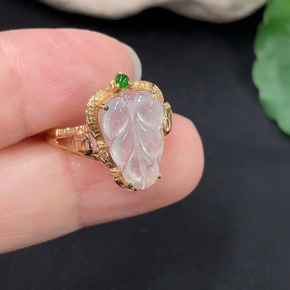 Jadeite Inlaid Ring Size 14 18K Gold Total Weight Approx. 2.2g (Non-Diamond)