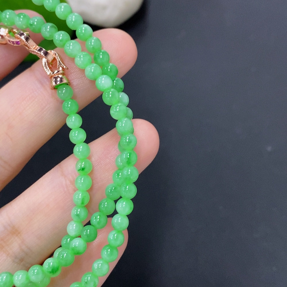 Jadeite Bead Necklace Approx. 3.5mm Non-Gold