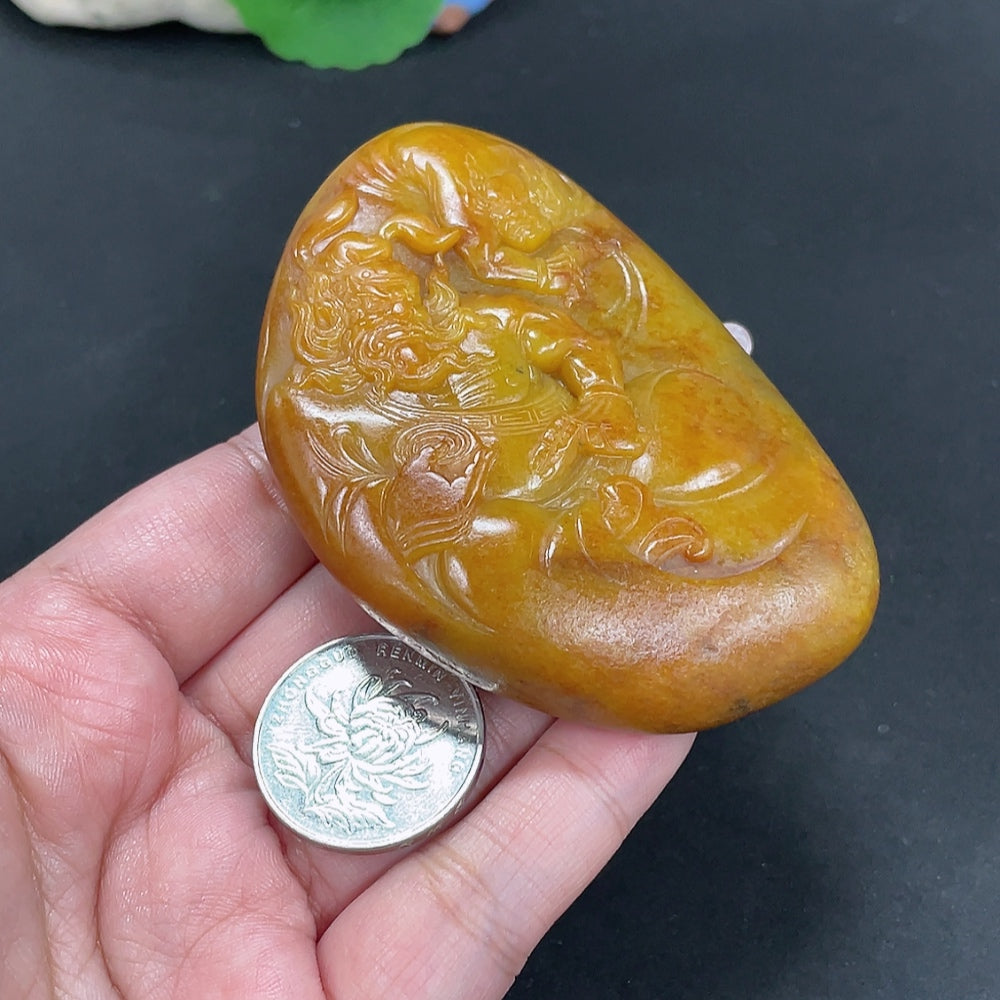 Hetian Jade Pendant - Zhong Kui, Total Weight Approximately 152.9g, Undetermined Skin Color Origin, Contains Other Mineral Components
