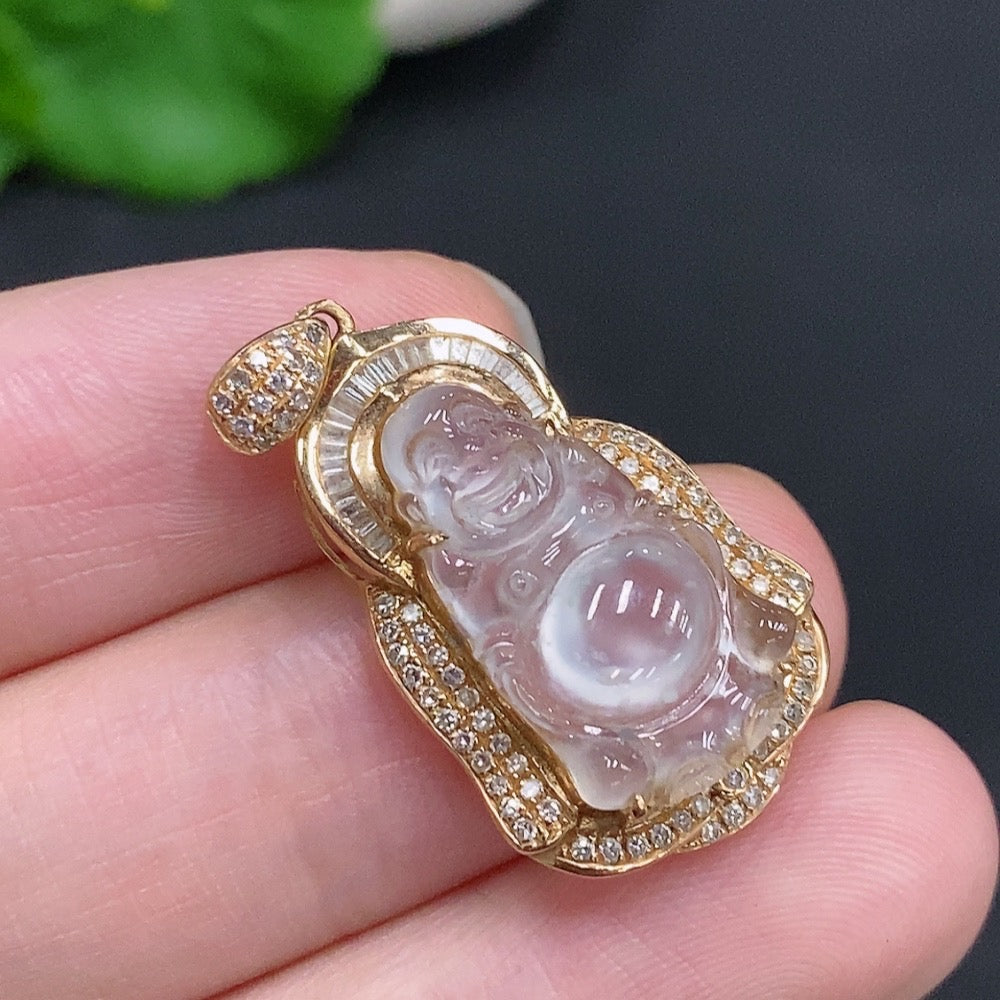 Jadeite Buddha Pendant 18k Gold Total Weight Approx. 3.2g
