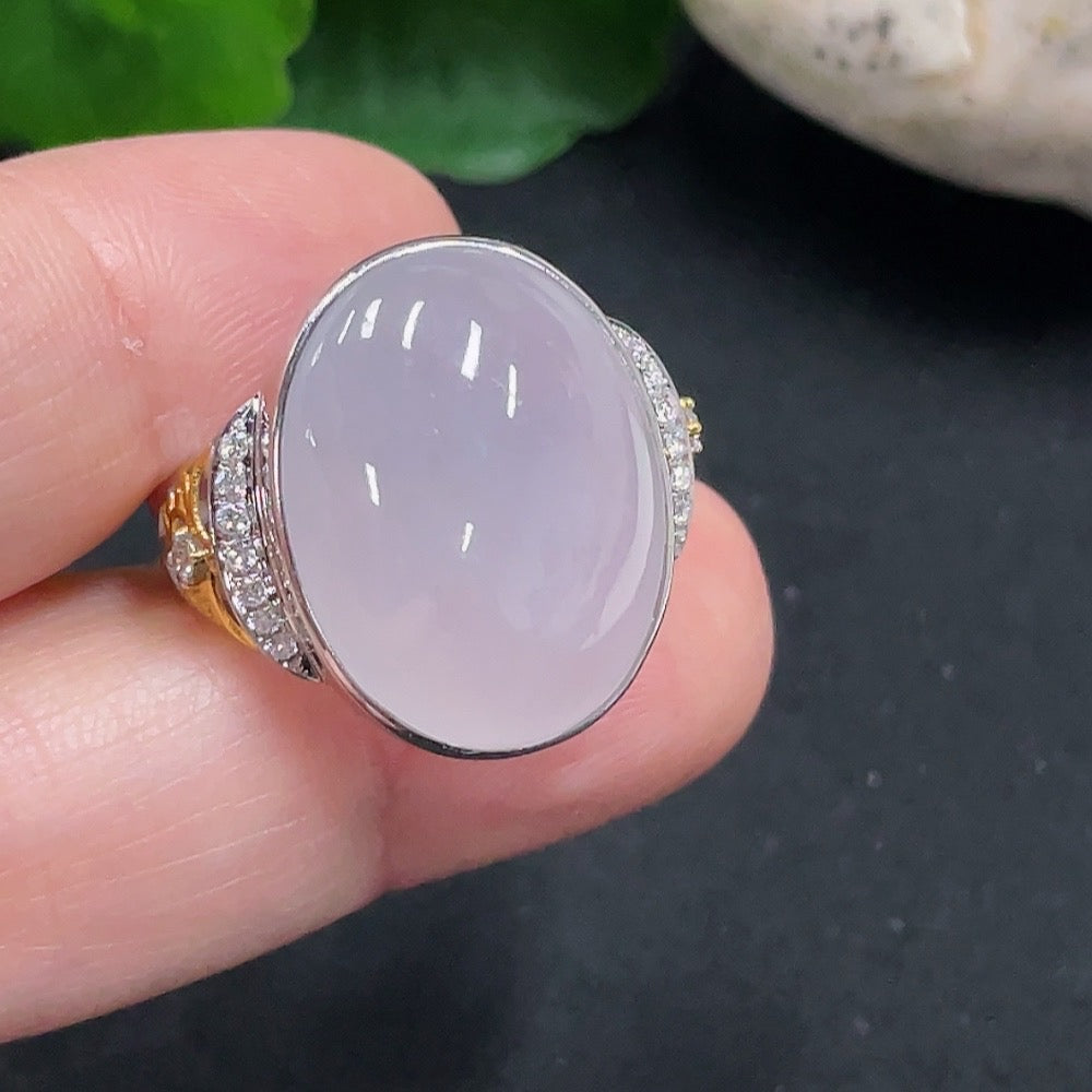 Jadeite Ring with Diamond Accents Size 13 18K Gold Total Weight Approx. 6.6g