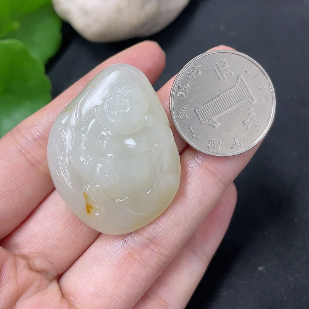 Hetian Jade Pendant - Buddha, Total Weight Approx. 23.4g, Undetermined Skin Color Origin, Collection Card