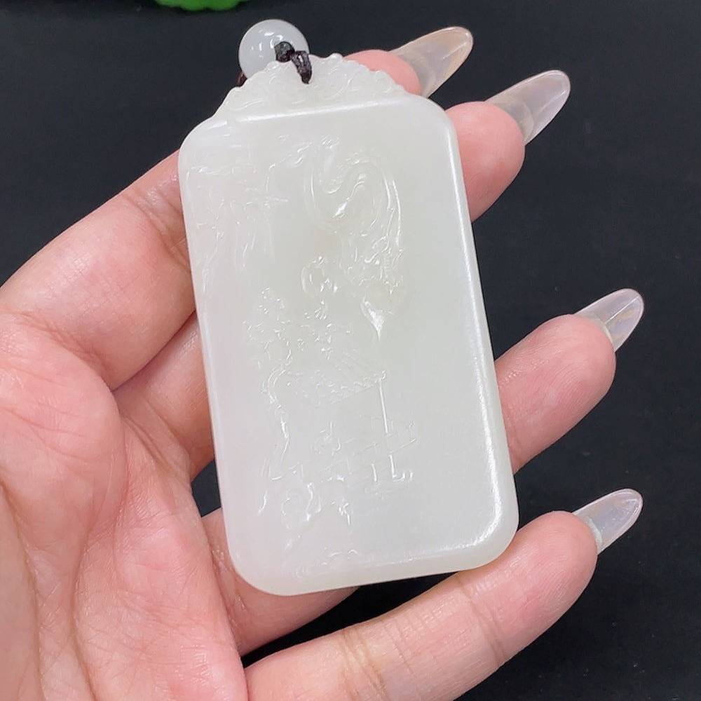 Hetian Jade Pendant Dragon Total Weight Approx. [Including Rope] 89.3g with Non-Hetian Jade Beads