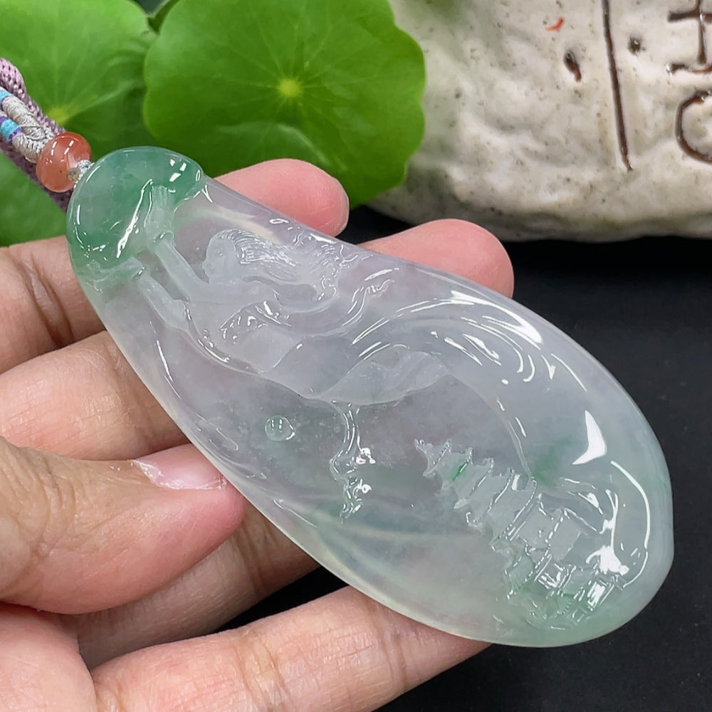 HKHQ jadeite pendant necklace with non-grade A beads, total weight 40.8g, featuring a collection certificate.