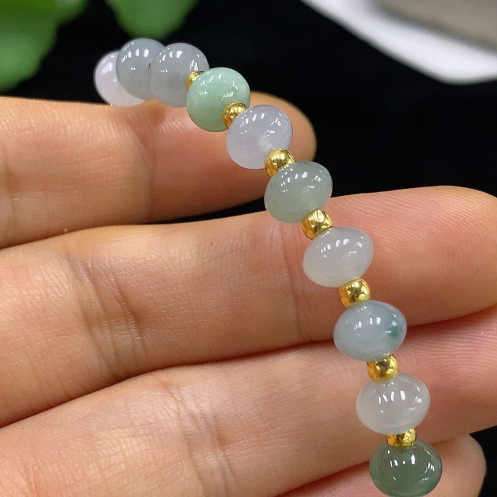 Jadeite Inlaid Bracelet Approx. 6.7mm Beads Total Weight 10.86g Unmarked Surface Gold Tested/Chain/Connectors Non-Gold Beads AU80% String Non-Gold Rest AU98% Red Color Origin Undetermined Gold Fragile