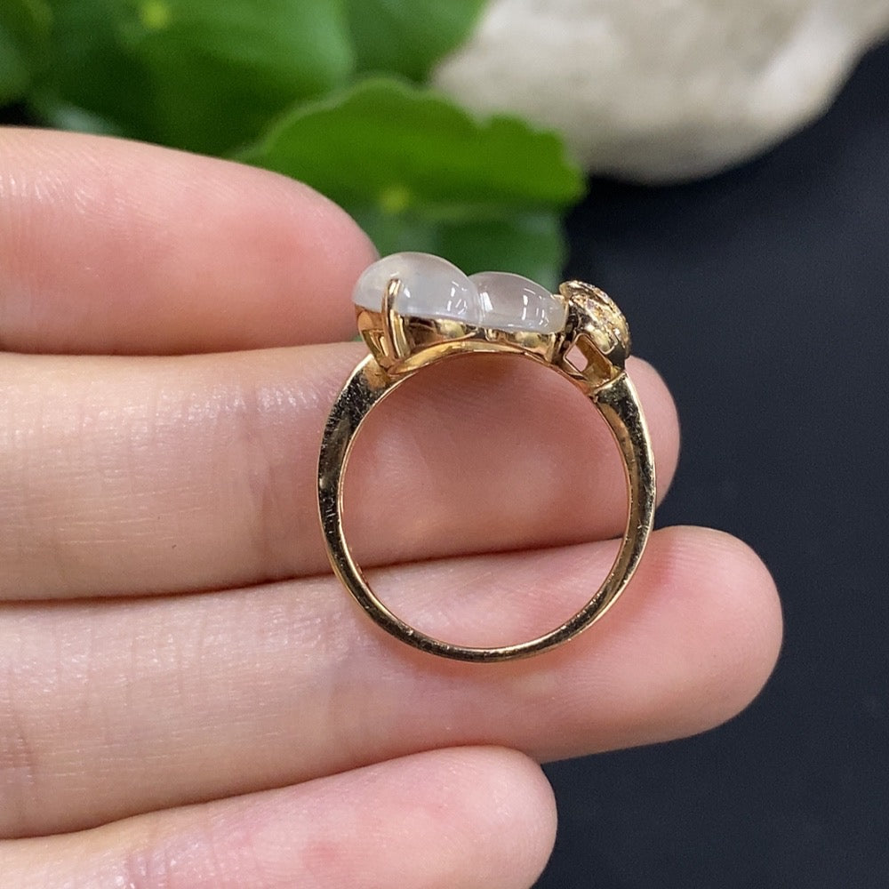 Jadeite Gourd Inlaid Ring 18K Gold with Diamond Size 11 Total Weight Approx. 3.77g
