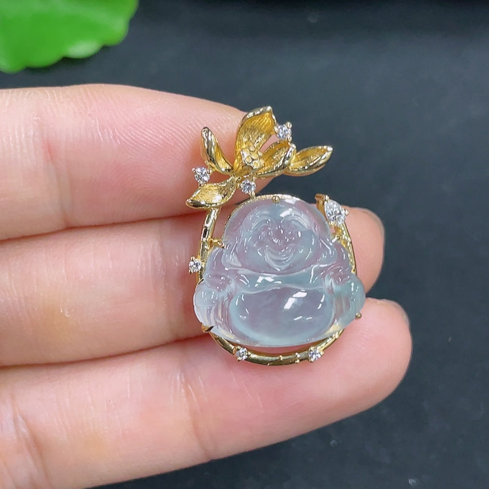 Jadeite Buddha pendant weighing 4.9g with 18k gold content, non-diamond, featuring a detailed Buddha design, no stamp visible.