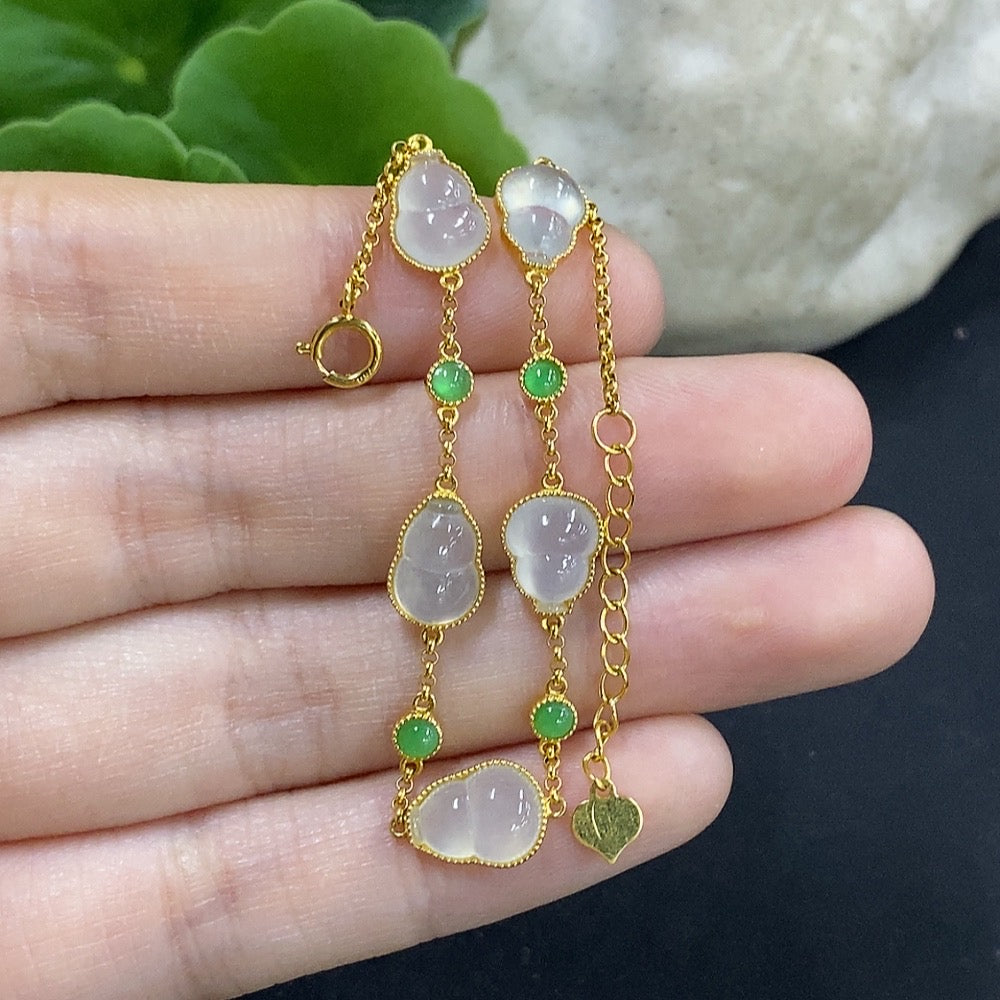 Jadeite Gourd Inlaid Bracelet 18K Gold Total Weight Approx. 3.65g