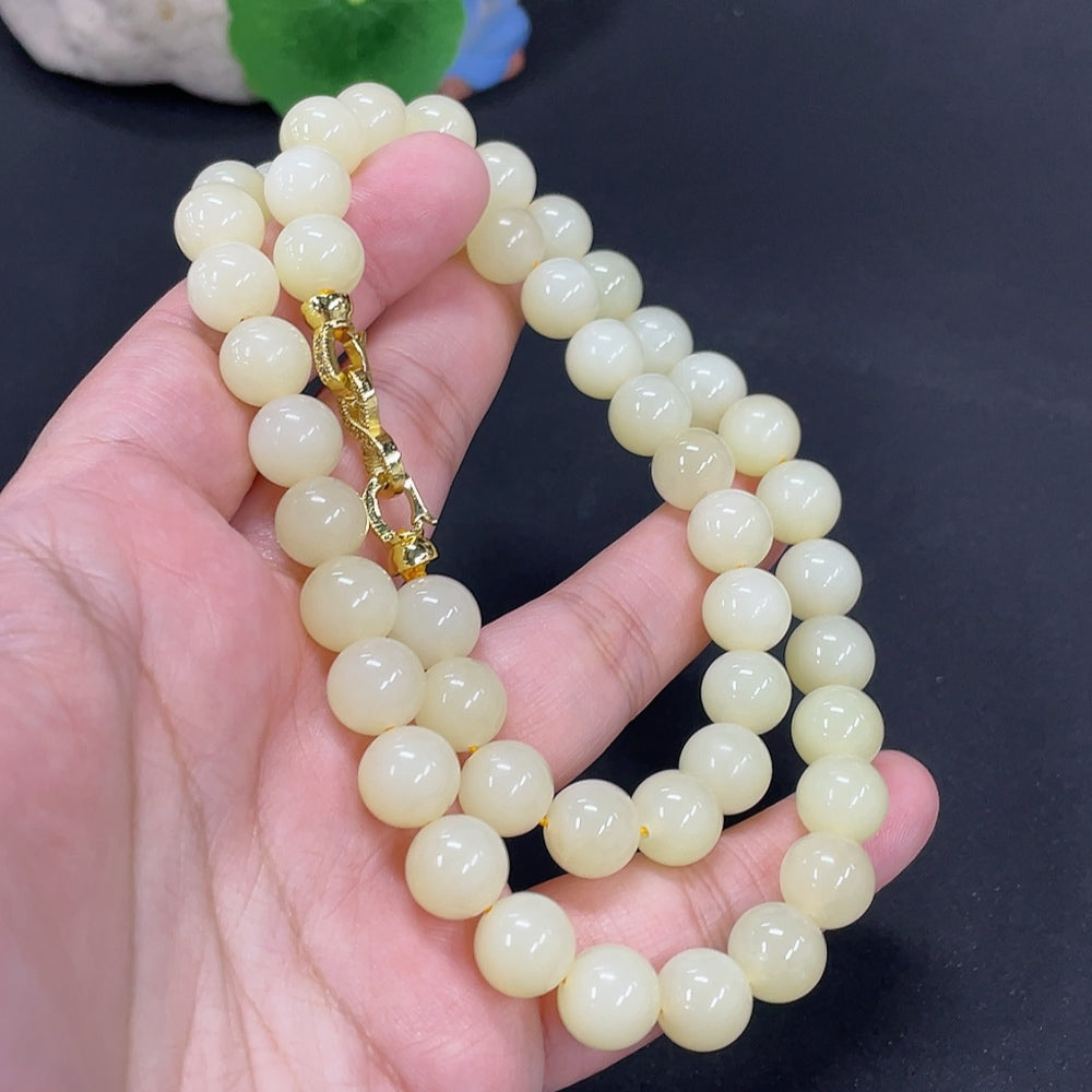 Hetian Jade Bead Necklace Approx.9.7mm Total Weight Approx.73.2g Non-Gold