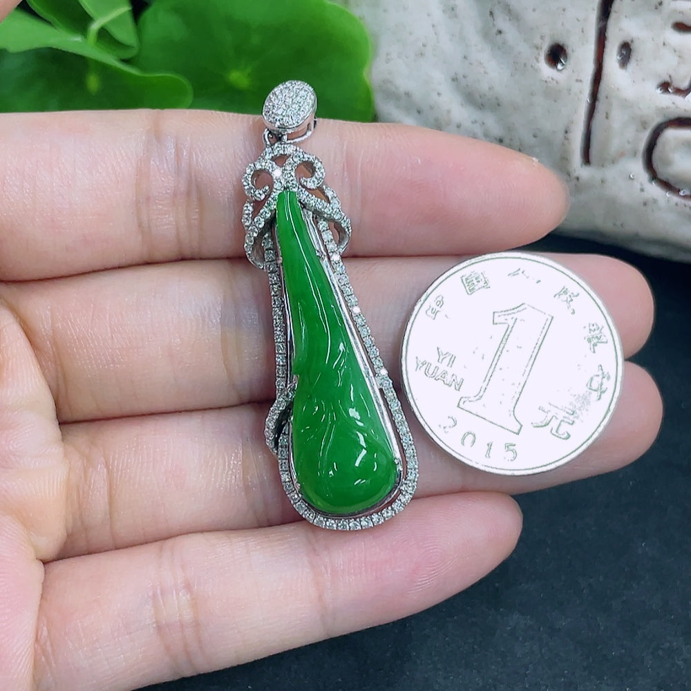 Jadeite Pendant with 18k Gold and Diamond Accents