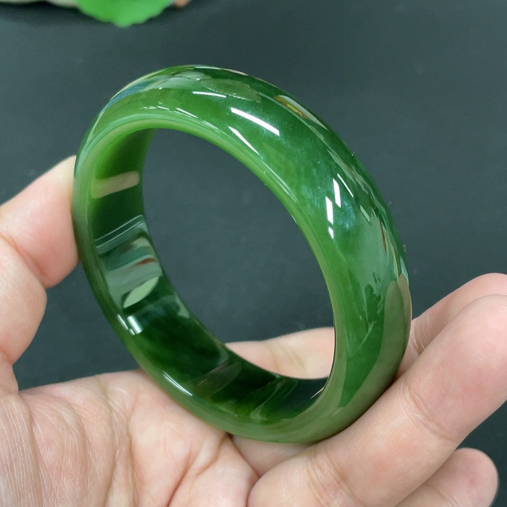 Hetian Jade Green Jade Round Bracelet Size 58.5 Total Weight Approx. 70.4g