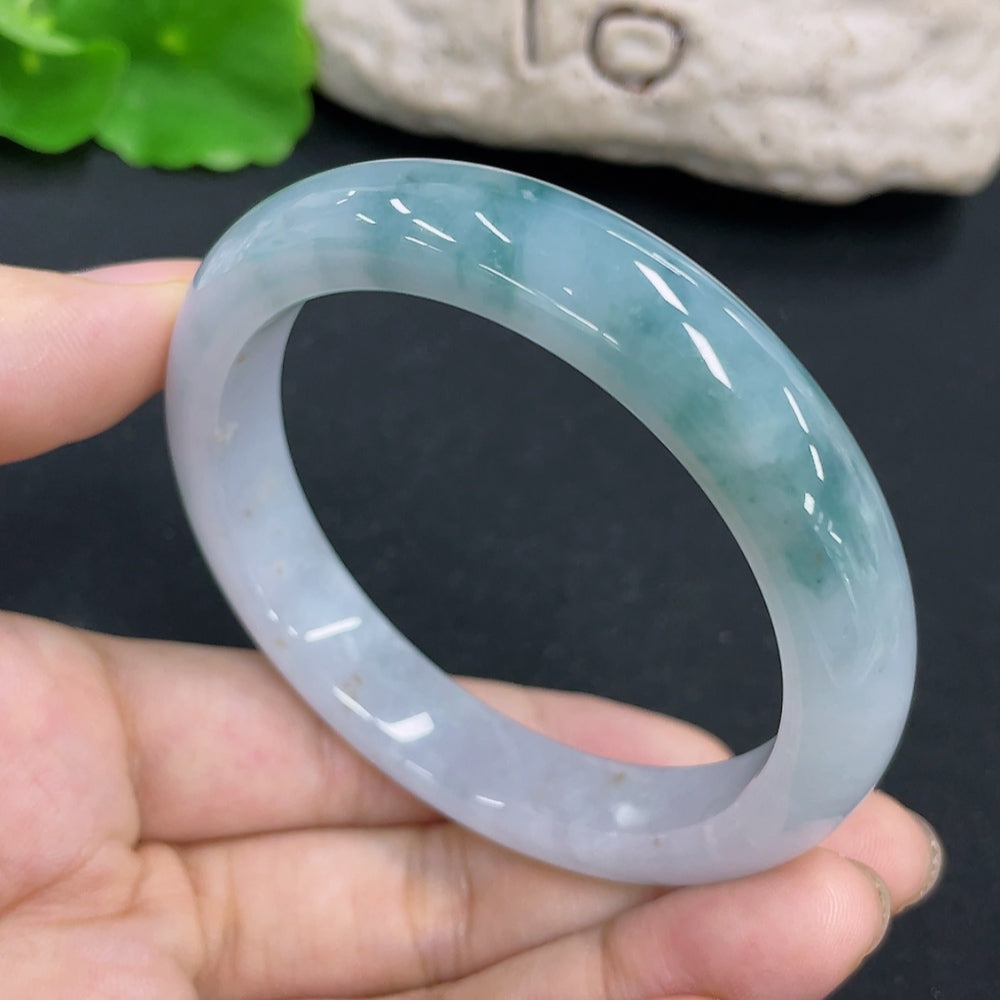 HKHQ jadeite round bangle, 49.3g weight, size 54.4, smooth green jade jewelry, natural stone bracelet with polished finish.