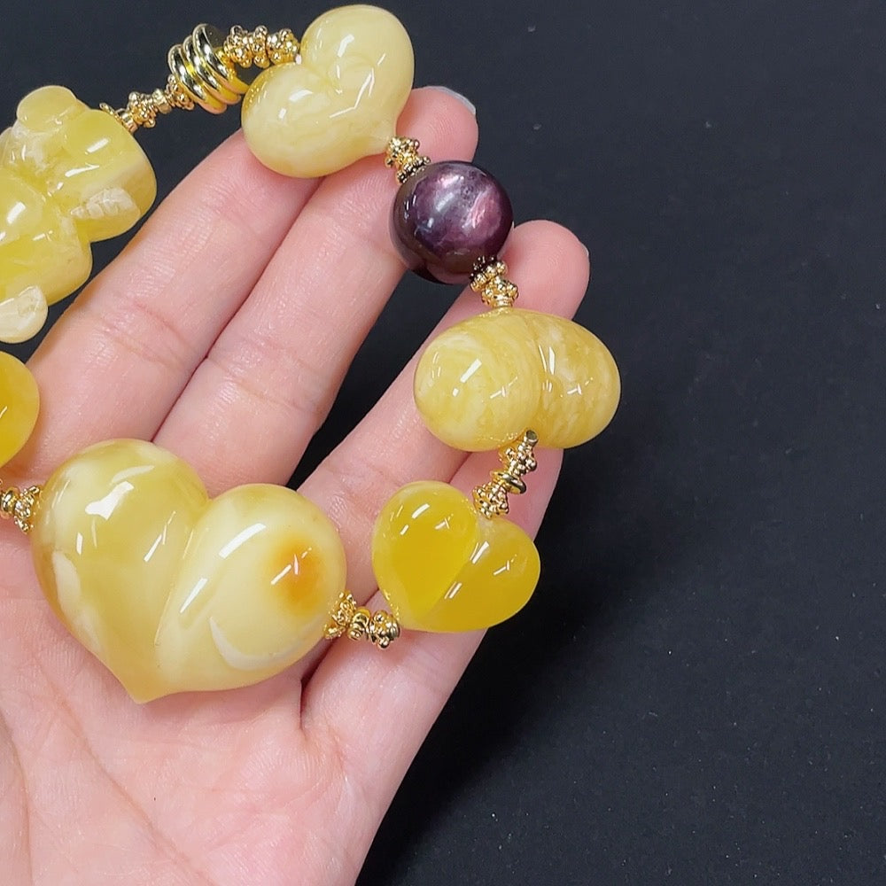 Opaque Amber Bracelet Non-Gold Stones May Be Non-Natural
