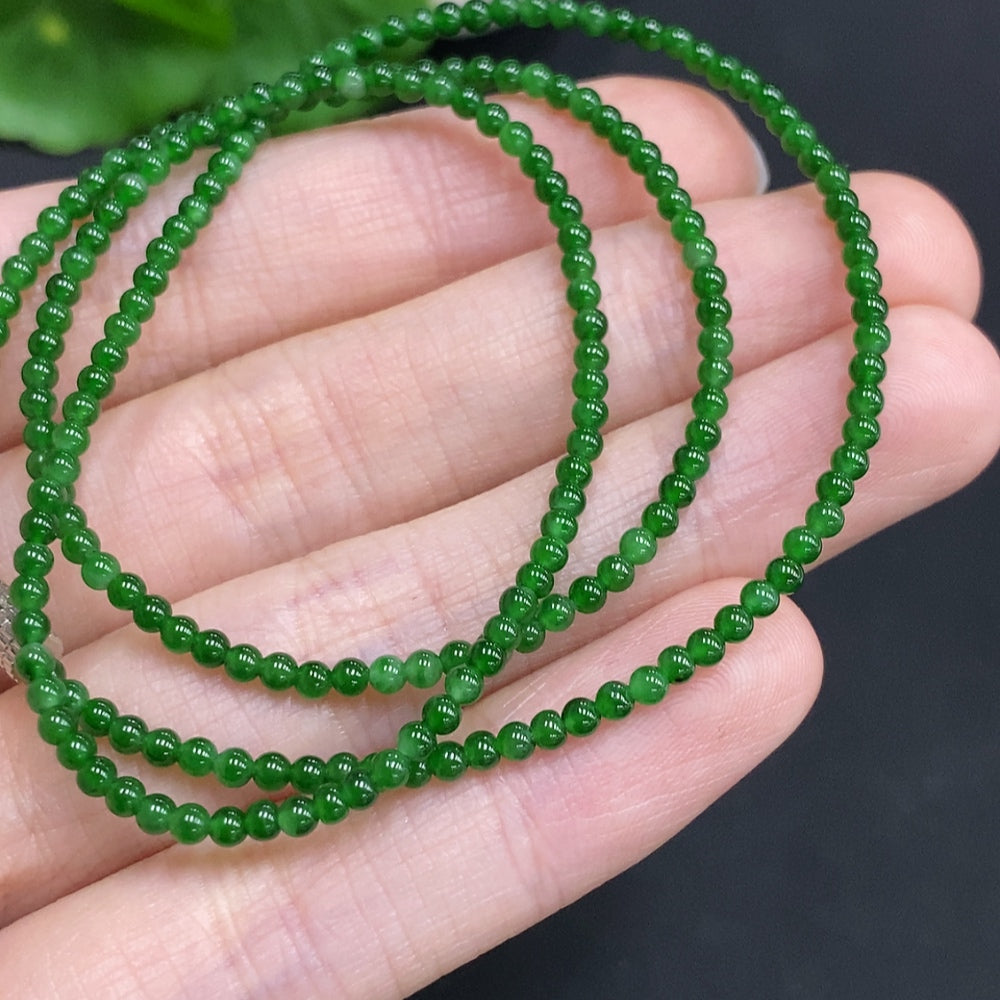 Jadeite Bead Necklace Approx. 2mm Non-Gold Total Weight About 4.7g