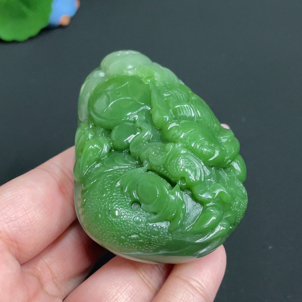 Hetian Jade Handheld Piece    Buddha Statue   Total Weight: Approx. 168.2g