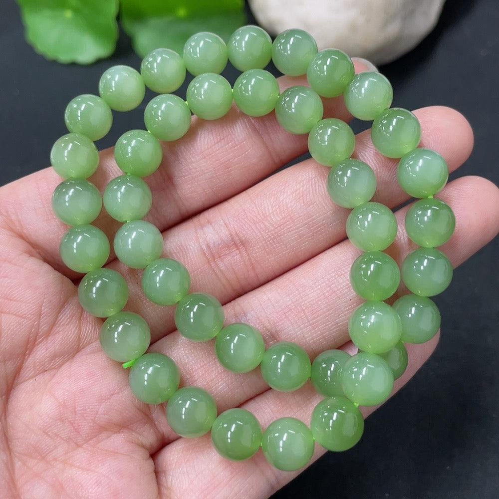 Hetian Jade Bead Necklace, Approx. 7.6mm, Total Weight Approx. 33.6g
