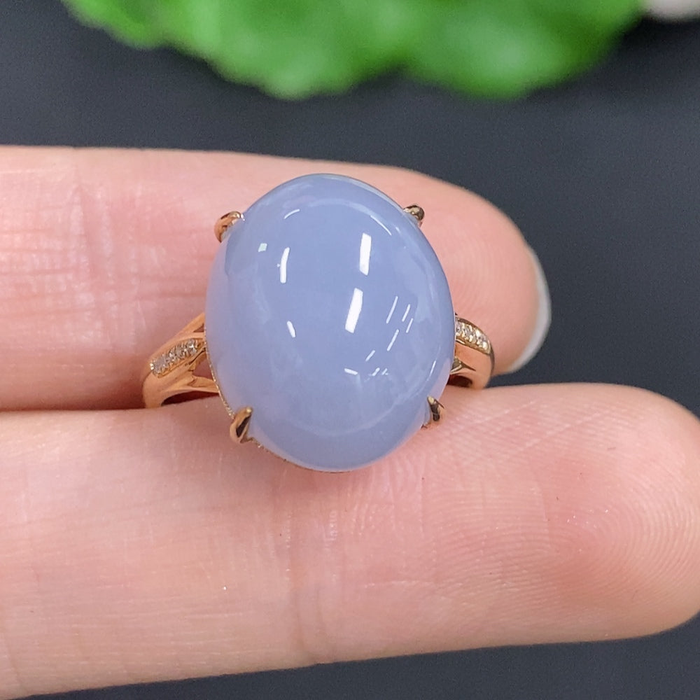 Jadeite Cabochon Ring in 18K Gold, Size 14, Total Weight Approx. 4.4g (with Diamond Accents)