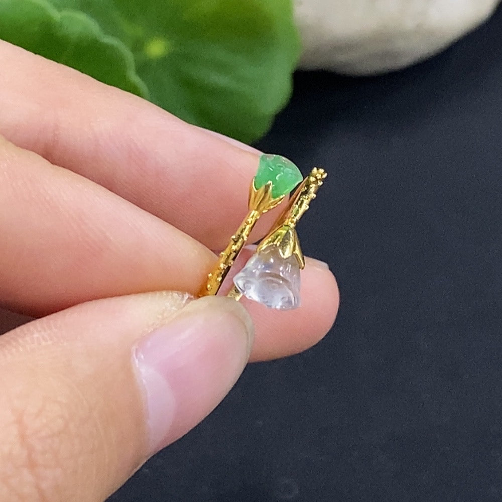 Jadeite Inlaid Ring 18K Gold Size 14 Total Weight Approx. 1.17g