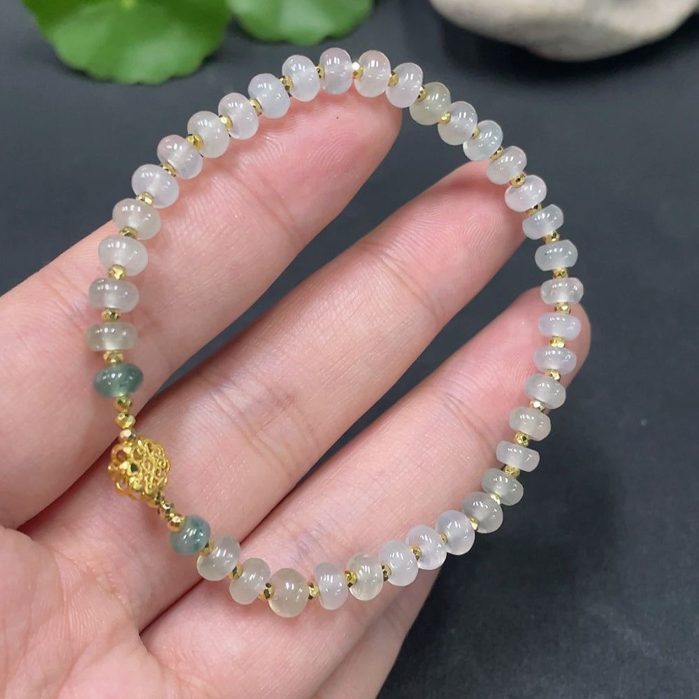 Jadeite Bracelet 18k Gold Inlaid Total Weight Approx.6.35g Size 5mm