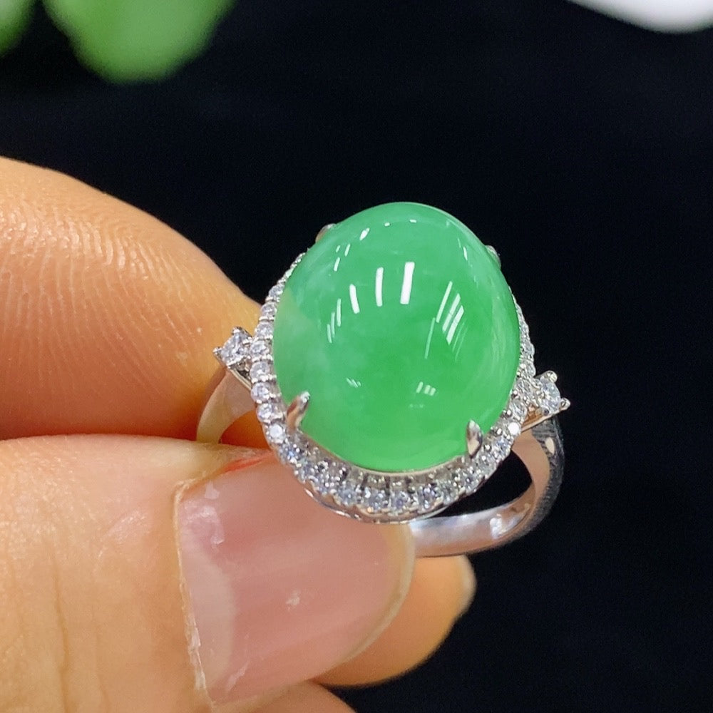 Jadeite Cabochon Ring 18k No Diamond Size 14 Total Weight Approx.4.38g