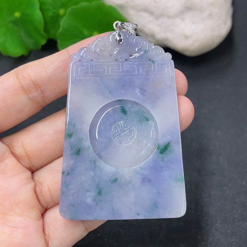 Jadeite pendant antique plaque with 18k gold and diamond accents