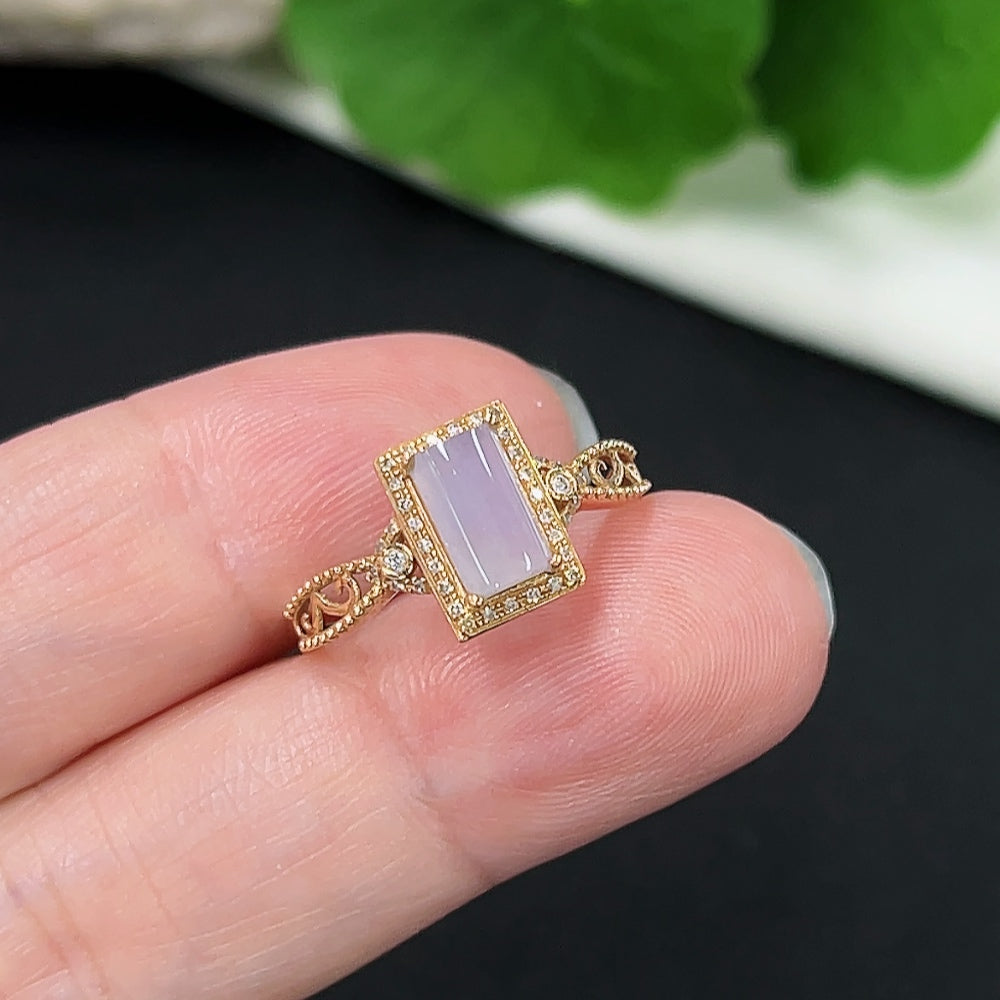 Jadeite Inlaid Ring in 18K Gold (With Diamond Accents)