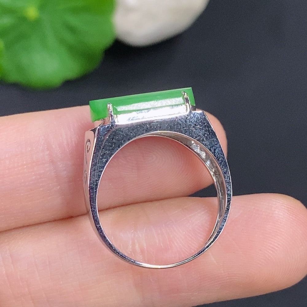 Jadeite cabochon ring in 18k gold with diamond accents, size 13, crafted by HKHQ.