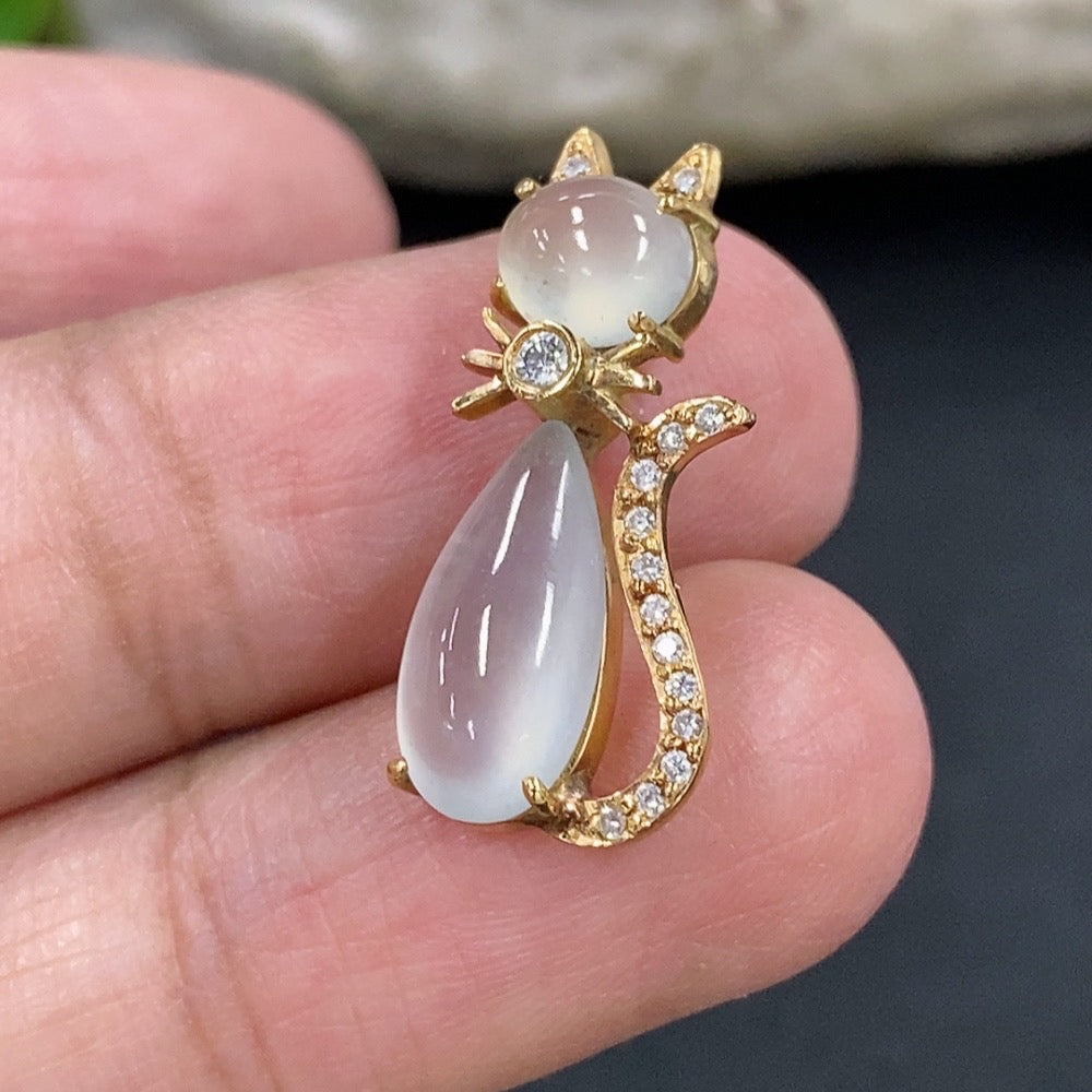 Jadeite Teardrop Pendant with Tested 18K Gold and Diamond Accents
