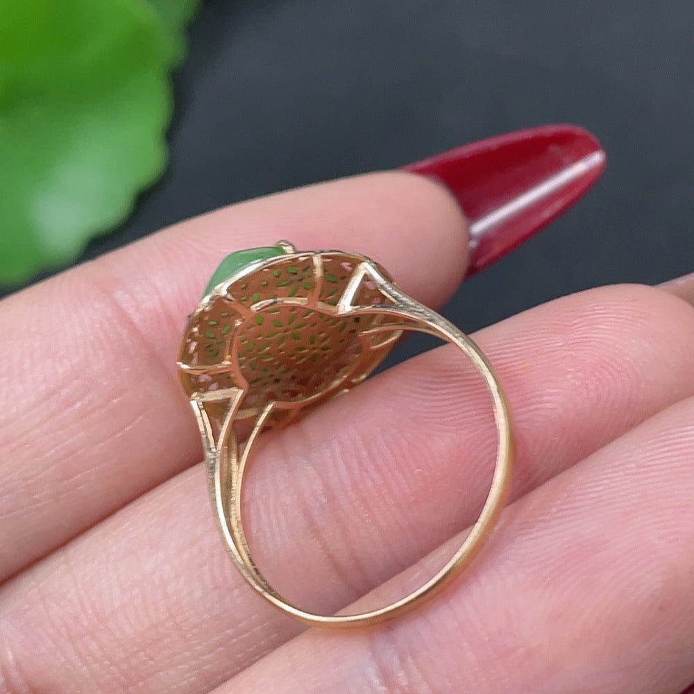 Hetian Jade Inlaid Ring 18k Gold Non-Diamond Size 13 Total Weight Approx. 1.8g