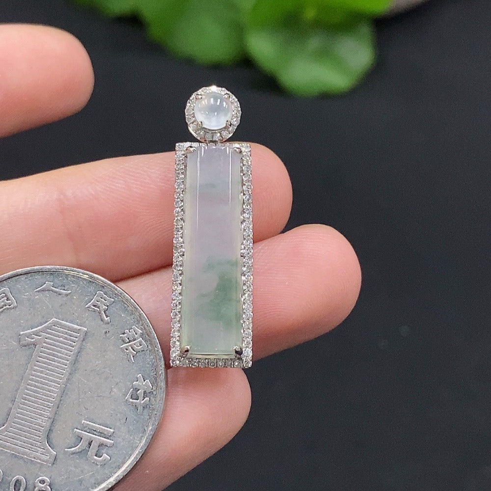 Jadeite Pendant with 18K Gold Mount, Total Weight Approx. 2.55g, Accented with Diamonds