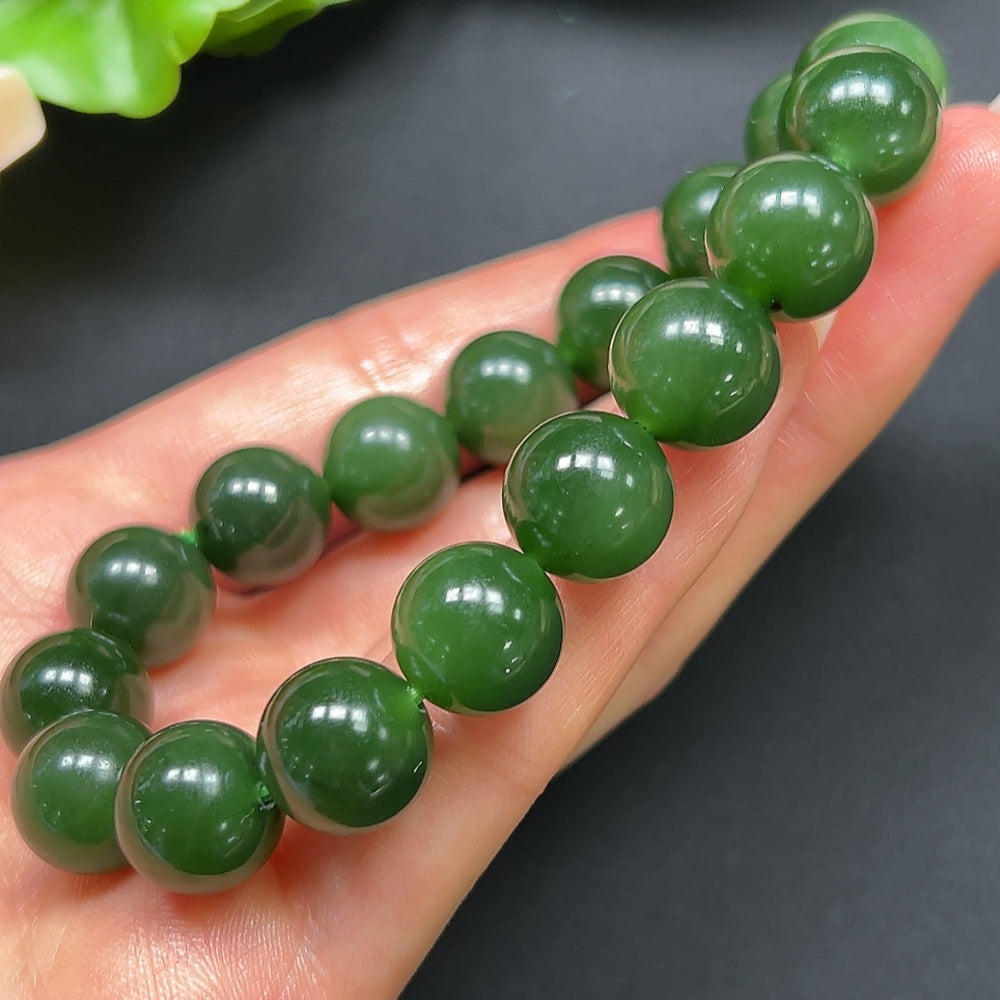 Hetian Jade Green Jade Bracelet 12mm Approx. 45.87g
