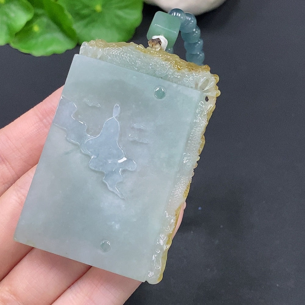 Jadeite Enlightenment Pendant Total weight about 90g (including rope weight) Color origin undetermined