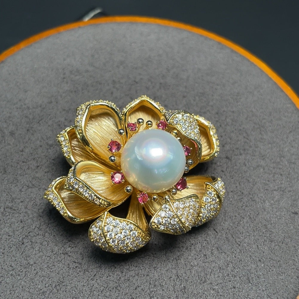 Seawater pearl inlaid brooch non-gold inlaid card 15.2mm approx. total weight about 39.35g