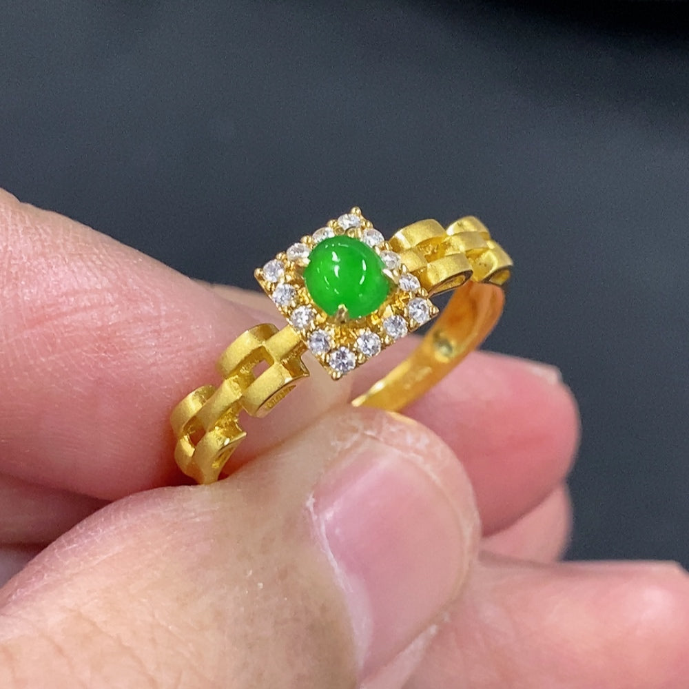 Jadeite Cabochon Ring with 18K Gold and Diamond Accents