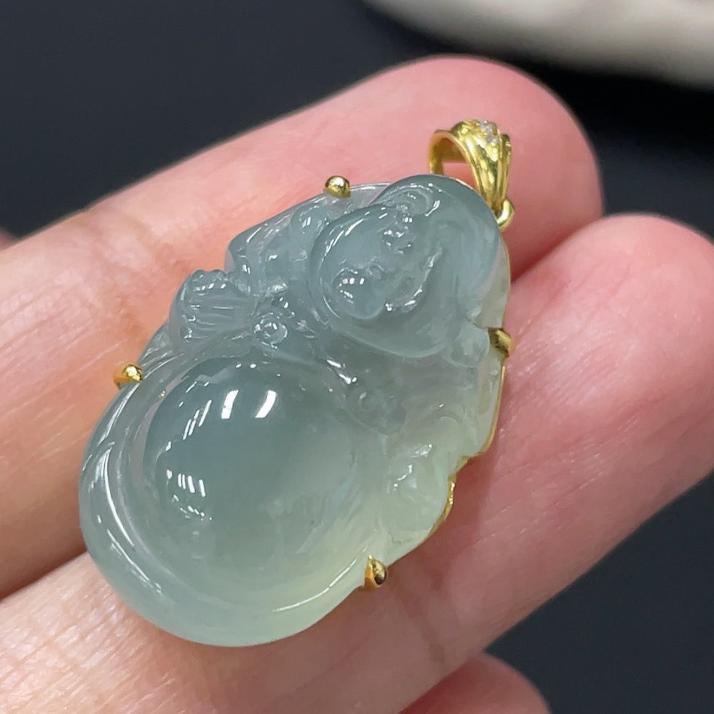 Jadeite Buddha Pendant with 18k Gold Setting, Total Weight Approx. 6.04g