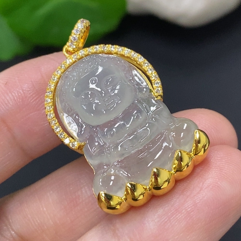 Jadeite Pendant with 18K Gold Setting, Total Weight Approx. 7.6g (Non-Diamond)