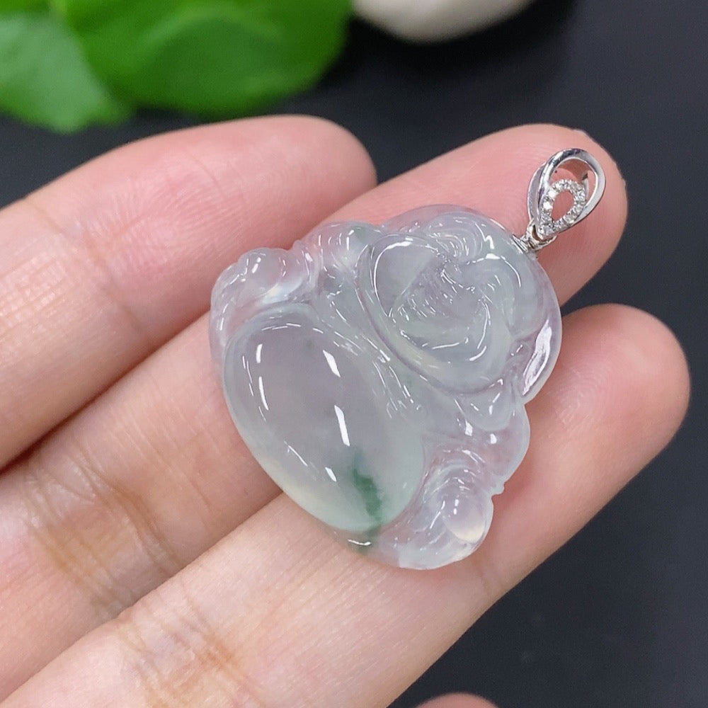 Jadeite Buddha Pendant with 18K Gold Clasp, Diamond Accents