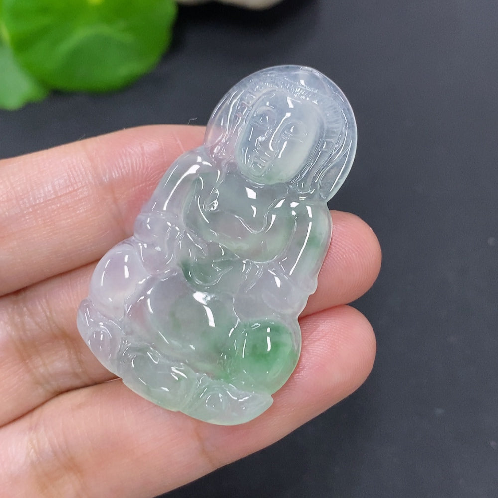 Jadeite Guanyin Pendant, Total Weight Approx. 9g