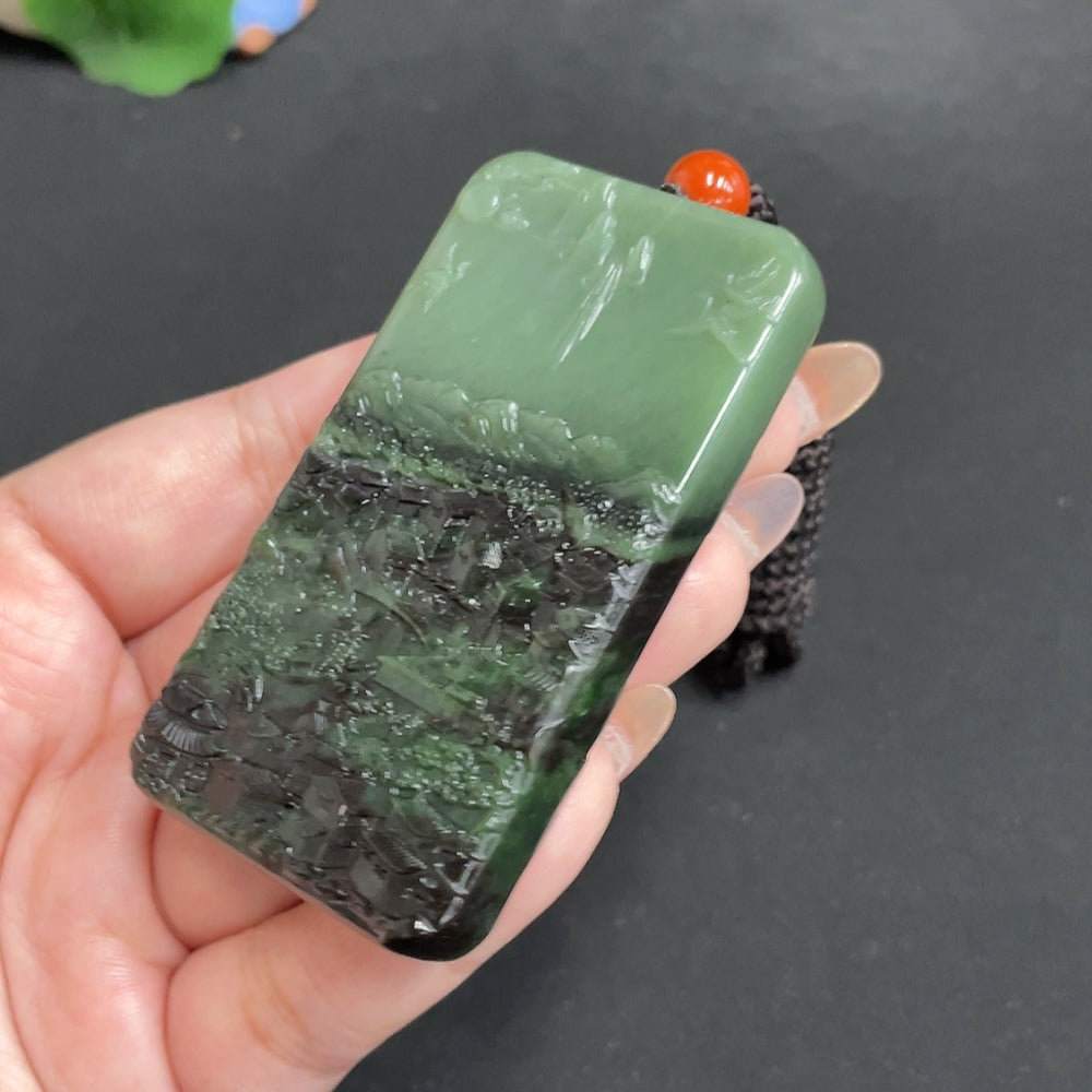 Hetian Jade Pendant  Landscape  Total Weight Approx. [with rope] 83.7g