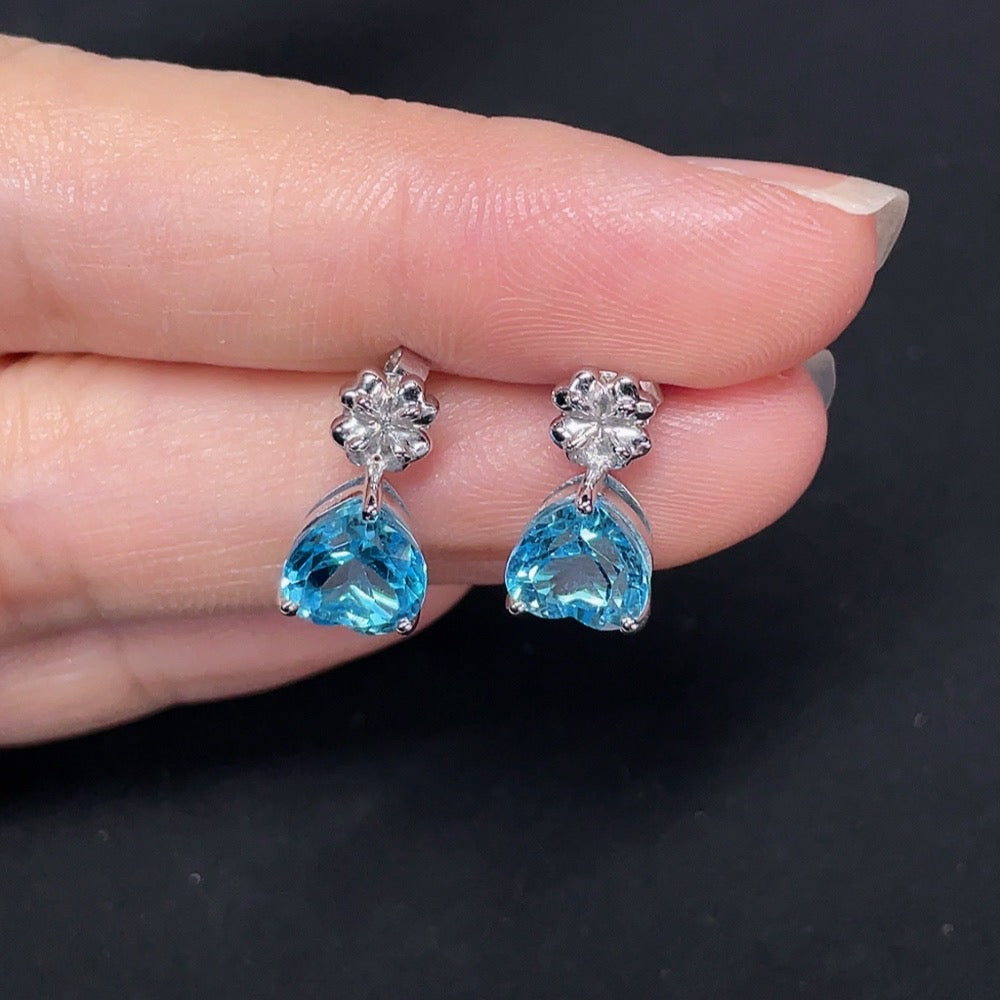 Topaz Inlaid Earrings, 18K Gold, Color Origin Undetermined