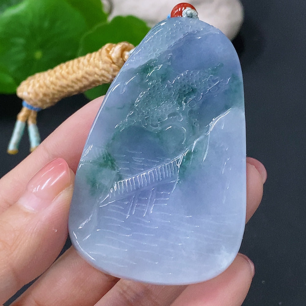 Jadeite Pendant Landscape Plaque Total Weight Approx. 47.8g With Non-A Grade Stones
