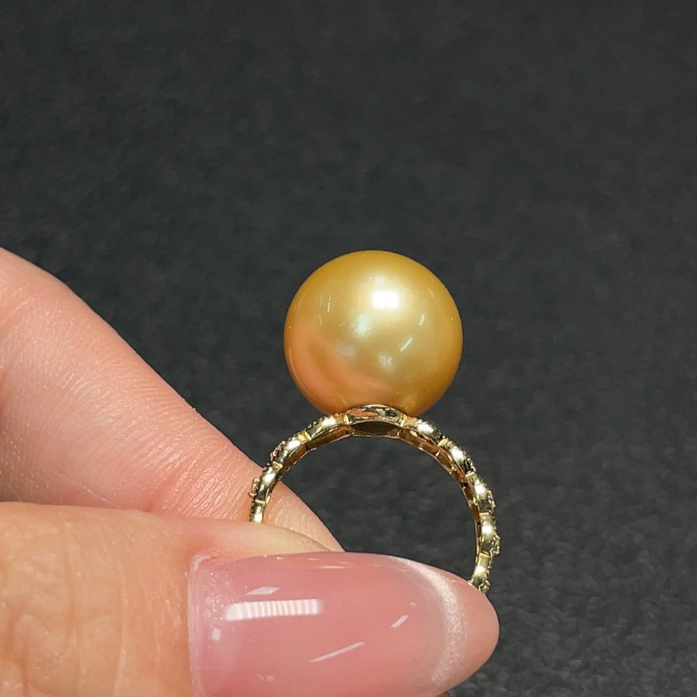 Seawater Pearl Ring 18K Gold Color Origin Undetermined Non-Diamond Total Weight Approx. 4.23g Size 10 Stone 13.1mm