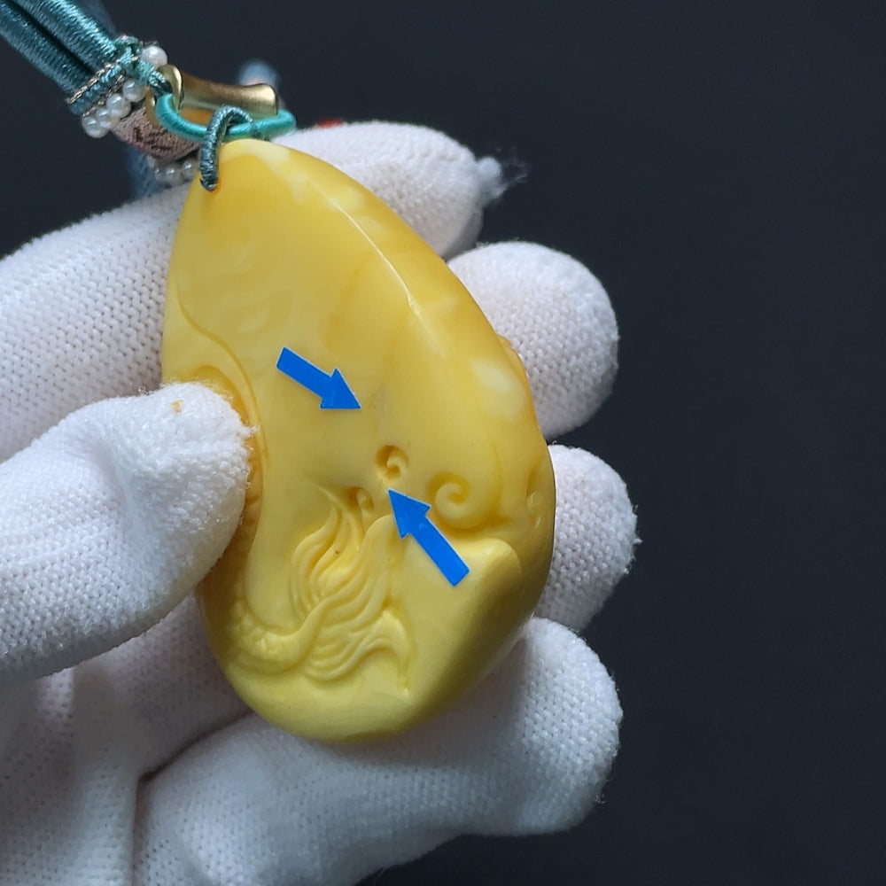 Amber Beeswax Pendant, Partial Repair Visible, Stones May Not Be Natural, Non-Gold, Includes Cord, Total Weight Approx. 33.15g