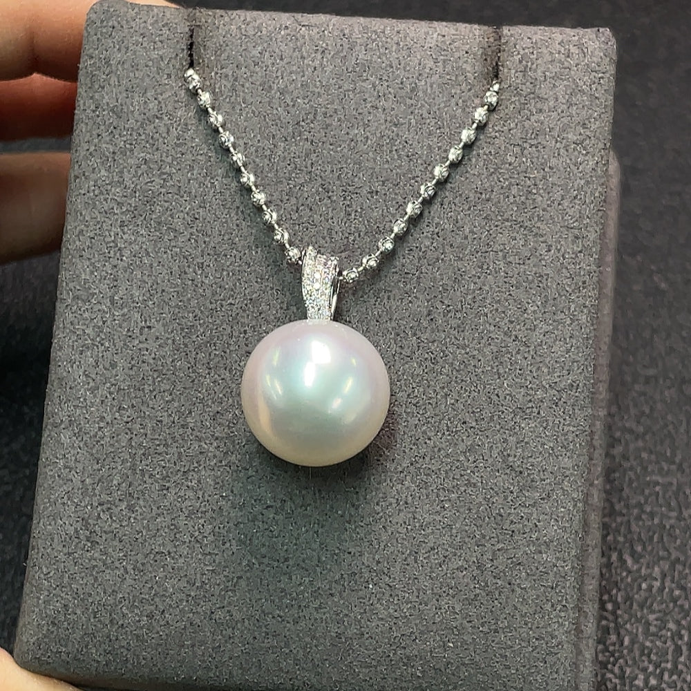18K Sea Water Pearl Necklace with Diamond Accents, Total Weight Approx. 11.63g, Pearl Size Approx. 14.4mm