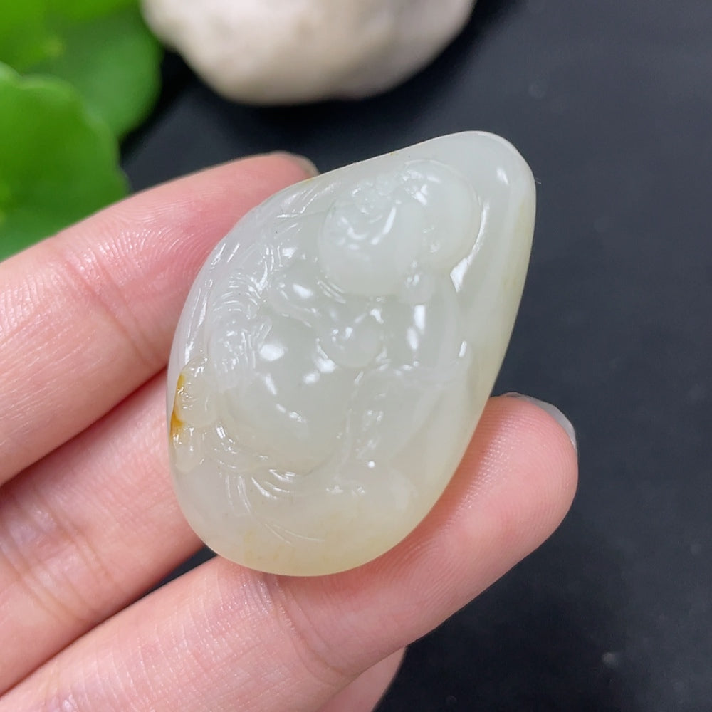 Hetian Jade Pendant - Buddha, Total Weight Approx. 23.4g, Undetermined Skin Color Origin, Collection Card