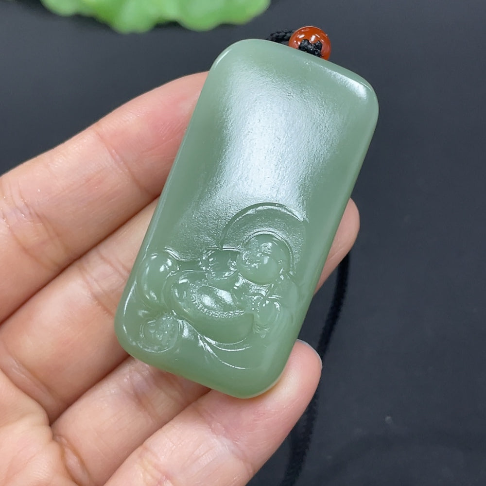 Hetian Jade Jasper Pendant Buddha Total Weight (Including Rope) Approx. 27.9 with Non-Hetian Jade Beads